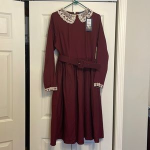 NWT “Vintage Collectif” of London Trudy Crepe Swing Dress in Wine